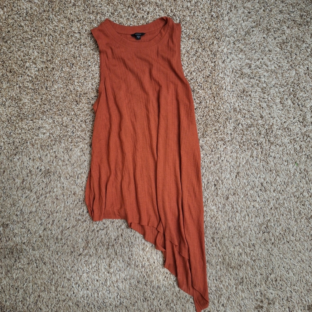 Guess Rust Asymmetrical Draped Handkerchief Hem Ribbed Tank - Size M